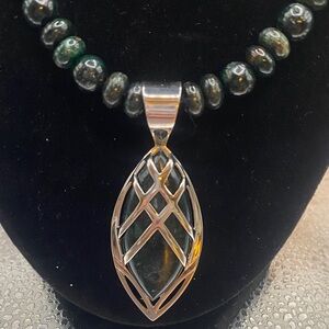 Jay King Dark Green Gemstone Pendant Necklace Sterling Silver.HSN